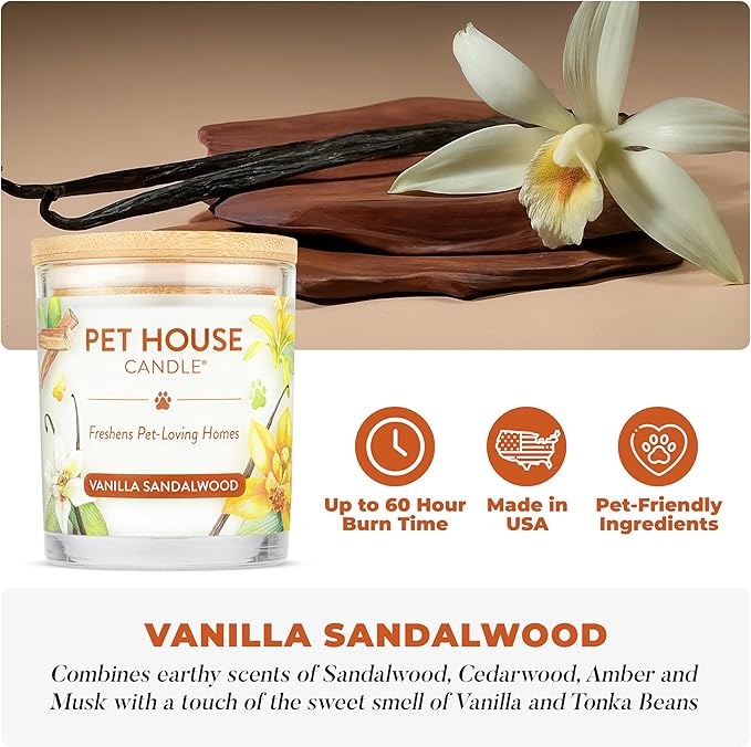 One Fur All Pet House Candle 2 Pack - Plant-Based/Soy - Clean Burning Scented, Long Lasting Pet Odor Candle for Home - Vanilla Sandalwood, Vanilla Creme Brulee