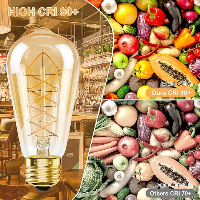 Dimmable E26 LED Edison Bulbs 60 Watt Equivalent, 6W LED Vintage Edison Amber Warm Light Bulbs 2200K, 4 Pack ST58 Antique Decorative Light Bulbs for Farmhouse, Industrial, Modern Light fixtures, CRI90