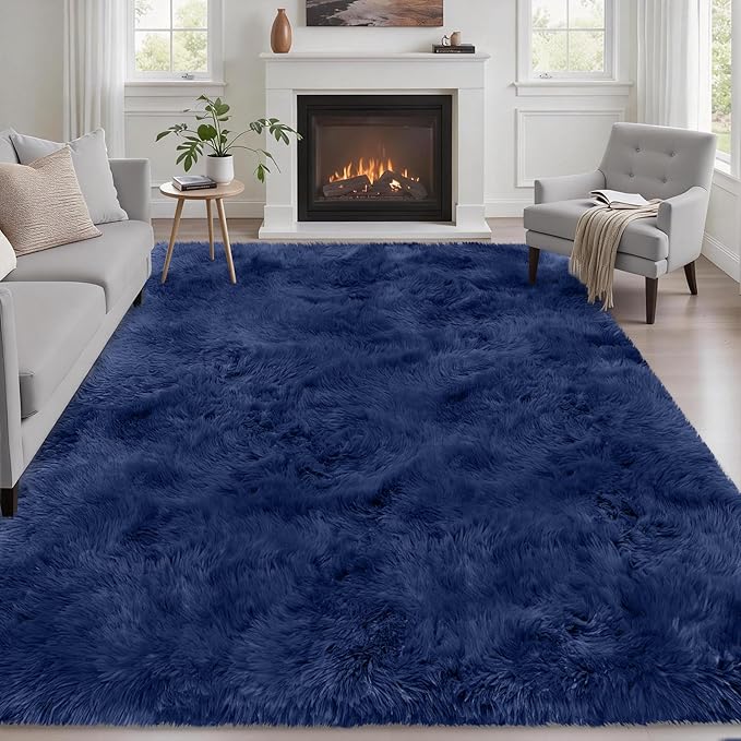 Fluffy 5x7 Area Rugs for Living Room Bedroom: Ultra Soft Shag Rug Non-Slip Non-Shedding Small Plush Bedside Rug Indoor Floor Carpets for Kids Room Playroom Entryway Nursery Dorms Home Decor Blue