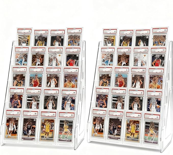 2 Pack 5-Tier Baseball Card Display Shelf – Large Capacity Shelf Rack Holder Stands For Baseball Basketball Sports Graded Game Greeting Cards Display