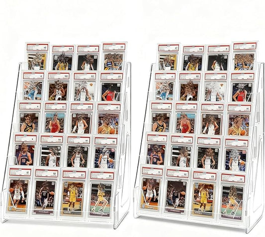 2 Pack 5-Tier Baseball Card Display Shelf – Large Capacity Shelf Rack Holder Stands For Baseball Basketball Sports Graded Game Greeting Cards Display