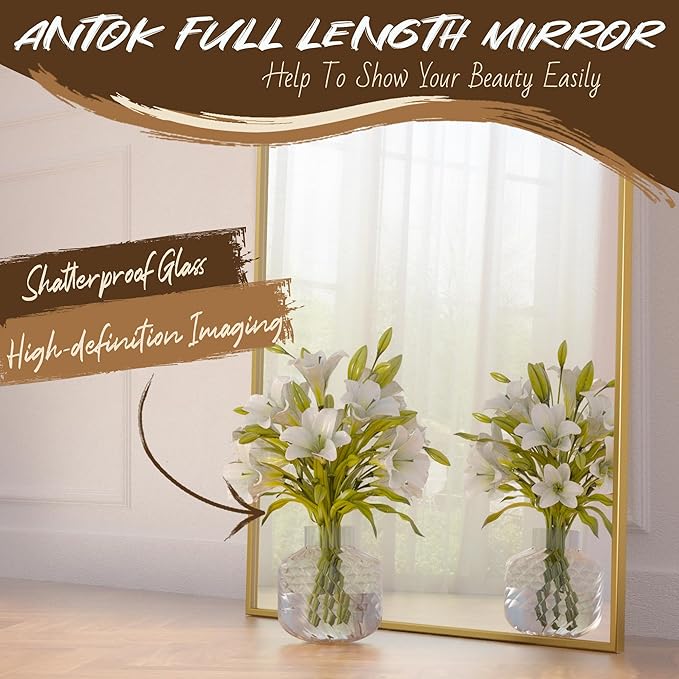 Antok Arched Full Length Mirror, 56"x15" Gold Metal Frame Floor Mirror for Bedroom Living Room, Freestanding/Wall Mount/Leaning
