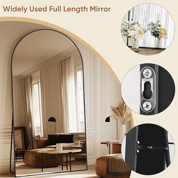 Full Length Mirror, 81"x41" Oversized Arched Mirror Large Standing Mirrors, Tall Mirrors Body Floor Mirror for Bedroom Living Room Aluminum Frame, Black