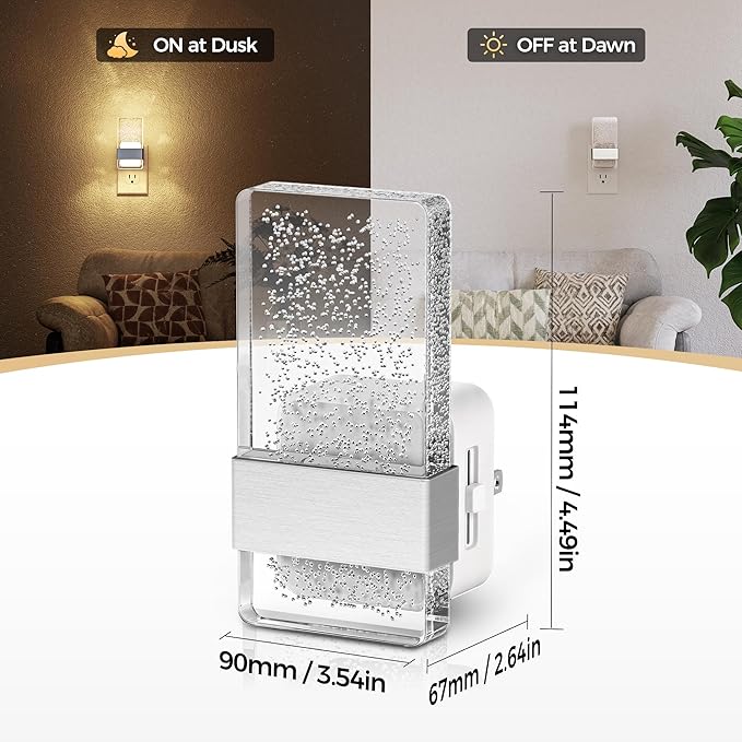 DORESshop LED Night Lights Plug into Wall [2 Pack], 0-100LM Dimmable Nightlight, Bubble Decorative Night Light, Dusk to Dawn Sensor, Wall Sconce-Style Design Nightlights for Bathroom, Hallway, Gift