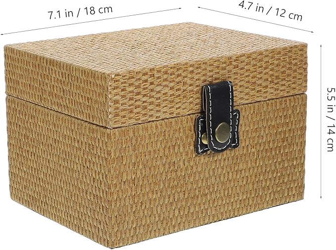SEWACC Wooden Jewelry Storage Box Large Trinket Case with Lid Retro Wood Organizer for Makeup and Accessories Desktop Decorative Organizer for Women