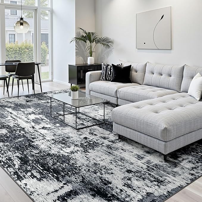 RELEANY Washable Area Rugs 6'x9' Non-Slip Modern Abstract Soft for Living Room Entryway Bedroom Nursery, Print Pattern, Black Navy Blue Gray