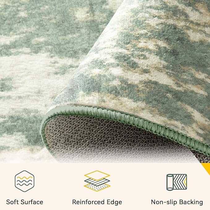 RELEANY Washable Area Rugs 6'x8' Non-Slip Modern Abstract Soft for Living Room Entryway Bedroom Nursery, Print Pattern, Light Green/Yellow