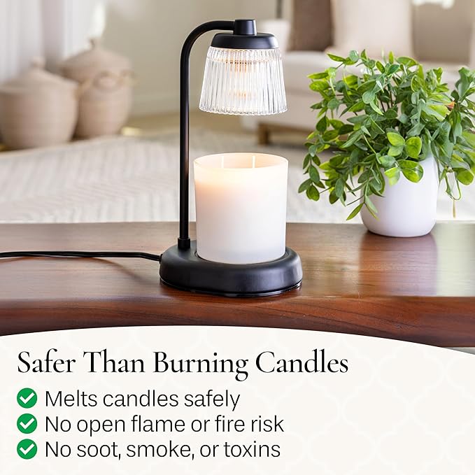 Candle Warmers Etc. Fluted Glass Lamp – for Top-Down Warming & Flame-Free Fragrance