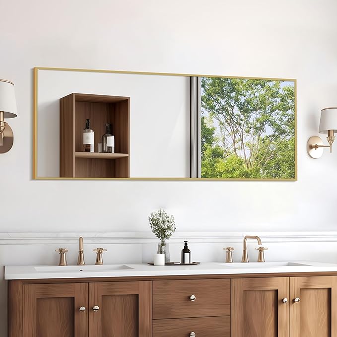 Simple Deluxe Full Length Mirror, 64"×21" Large Floor Mirrors, for Wall Door Bedroom Bathroom Living Room (Gold)