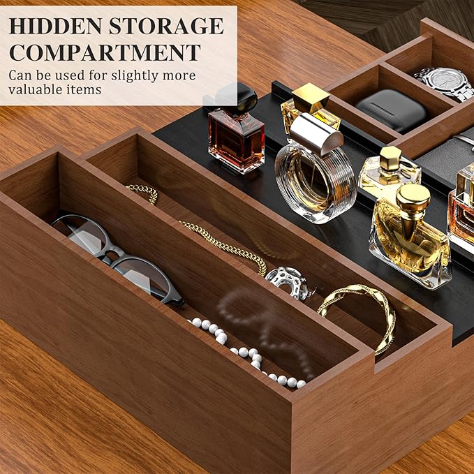 Vdamu Cologne Organizer for Men,4 Tier of Elevated Cologne Display Stand with Drawer Storage,Ladder Cologne Display,Perfume Organizer and Storage Display Risers,Great Gift for Men (Walnut Black)