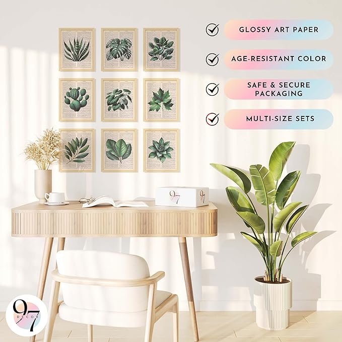 97 Decor Vintage Botanical Wall Art - Plant Posters For Room Aesthetic, Green Plant Pictures Wall Decor, Nature Prints Tropical Leaves Artwork For Home Bedroom Office Decorations (8x10 Unframed)