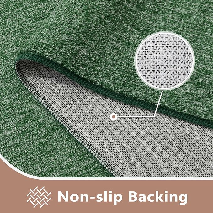 FinRèc Low Pile 6x9 Washable Area Rugs for Bedroom Living Room, Thin Rug Solid Color, Non-Slip Carpet Indoor for Home Decor (Green/White)