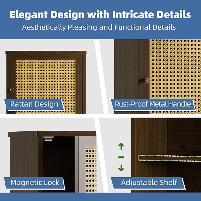 HITNET Bathroom Cabinet Wall Mounted, Medicine Cabinet with Single Rattan Door, Bamboo Hanging Storage Organizer Over Toilet, Space Saving, Walnut