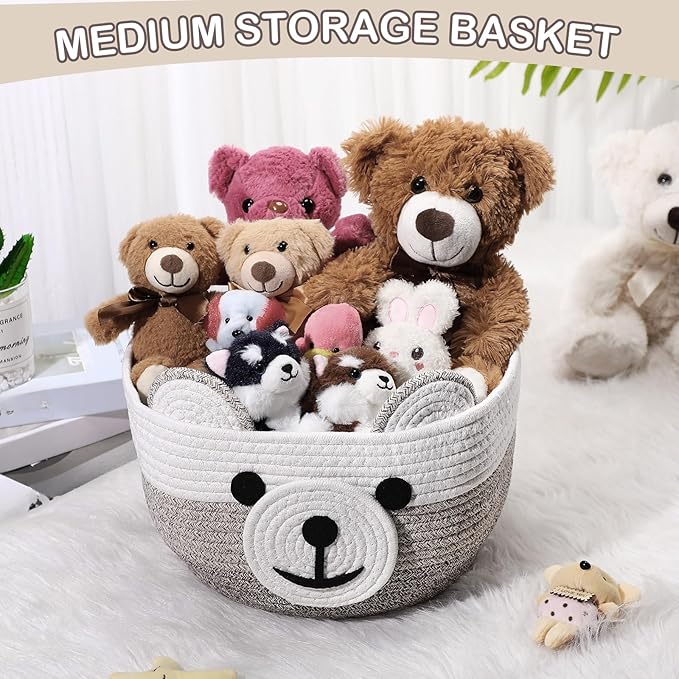 Zopeal Easter Bear Basket 13" D x 9.5" H for Nursery Cotton Rope Woven Bear Gift Empty Storage Basket with Handles Animal Hamper for Baby Shower Laundry Bathroom Home Decorative