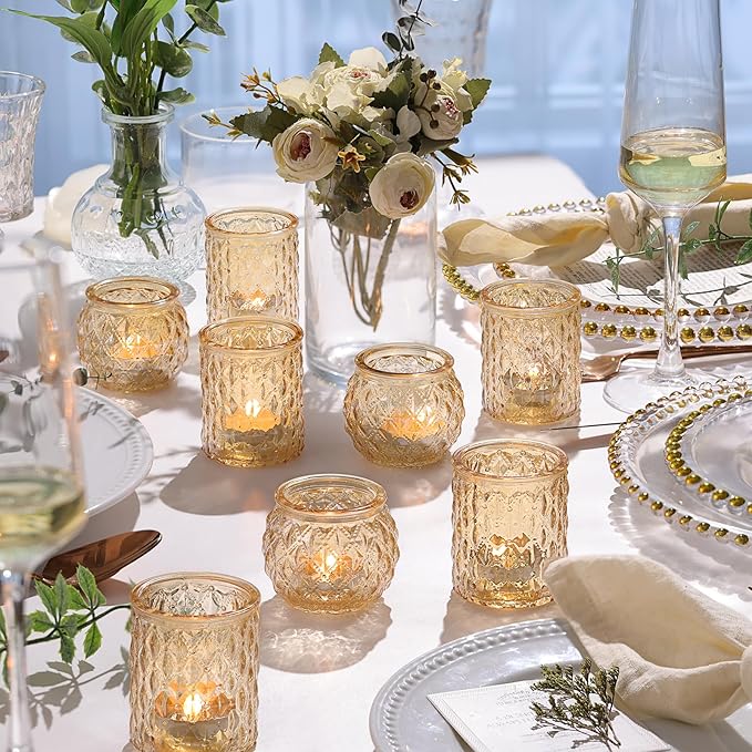 NITIME 36 Pcs Assorted Gold Votive Candle Holders, Tea Light Candle Holder Glass for Wedding Table Decor, Gold Candle Holders for Table Centerpiece, Brithday and Holiday Decorations