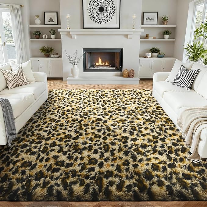 Ophanie Soft Fluffy Shaggy Rugs for Bedroom Living Room Dorm Nursery Home Decor Aesthetic,Color Leopard, Size 6x9