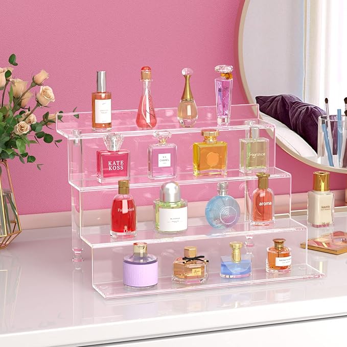 NIUBEE Acrylic Riser Display Shelf, Clear Display Stand for Amiibo Funko POP Figures,4 Tier Cupcakes Stand Perfume Organizer and Storage (12 Inch Large)