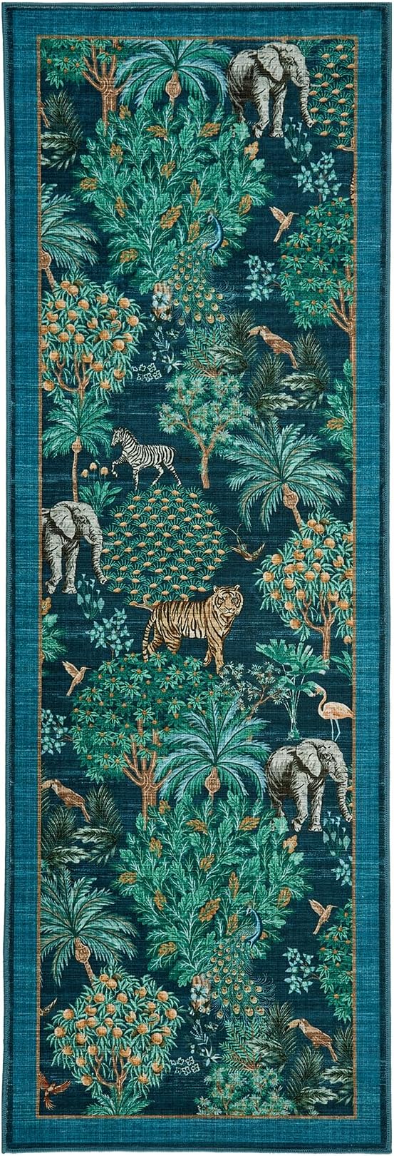 GarveeHome Jungle Rug 2.5x10 Kitchen Runner Rug Non Slip Washable Runners for Hallways, Animal Print Runner Rugs with Rubber Backing Soft Low-Pile Forest Long Carpet for Bedroom Entryway Laundry, Blue