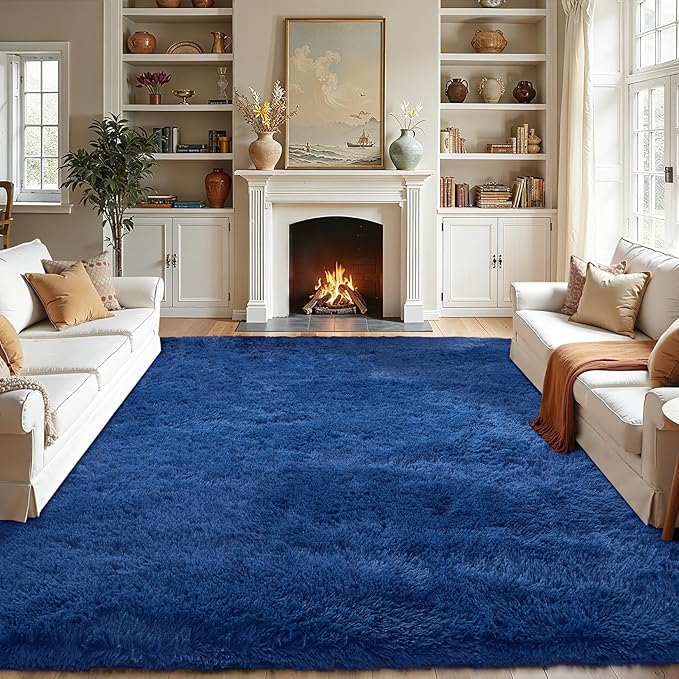 Fluffy Area Rugs for Bedroom - Soft Plush Shag Rug for Living Room Nursery Kids Room - Non Slip Fuzzy Shaggy Floor Carpets for Girls Boys Play Room Dorm Decor (Blue, 6' x 9')