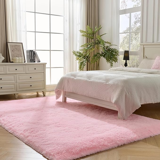 Pink Fluffy Area Rugs for Bedroom - Soft Plush Shag Rug 4x6 for Living Room Nursery Kids Room - Non Slip Fuzzy Shaggy Floor Carpets for Girls Boys Play Room Dorm Decor