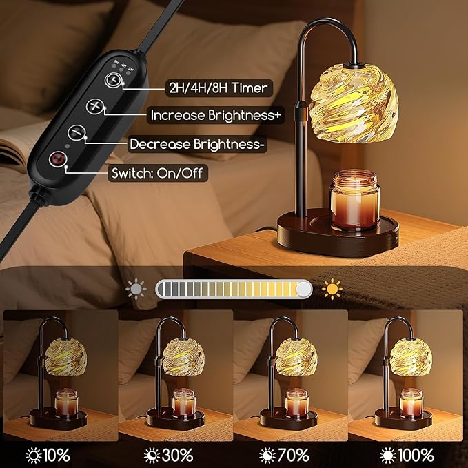 Candle Warmer Lamp with Timer Dimmer, Electric Candle Warmer with Adjustable Height for New Home Decor, Birthday Gifts for Women Men Mom, Wax Melter for All Jar Sizes, 2Bulbs,Black