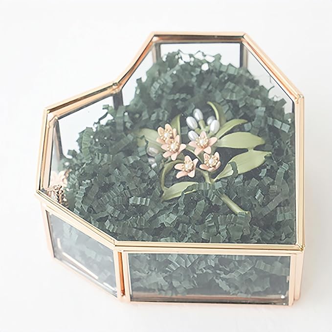 Small Glass Heart Shaped Jewelry Box Clear Ring Trinkets Box with Lid Gold Makeup Organizer Desktop Display Lidded Treasure Box Lady and Girls Gift