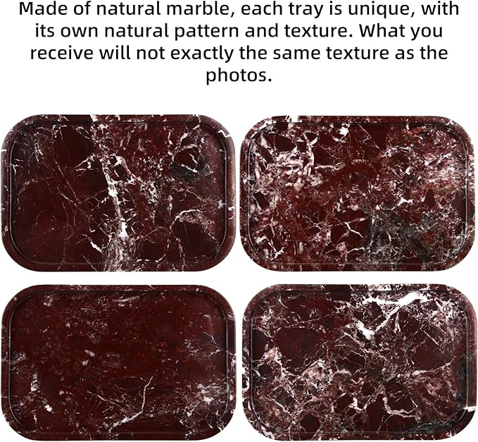 Marble Bathroom Vanity Tray, Natural Marble Home Kitchen Table Tray, Stone Decorative Countertop Serving Organizer for Dresser Coffee Perfume Jewelry Makeup (1, Rosso Lepanto L, 12 * 8 * 0.8)