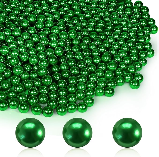 1400Pcs Green Vase Filler Pearl Beads for Crafting 8mm Beads No Holes Decor Suitable for Wedding Decor, Party Decorations, Centerpiece Table Decorations