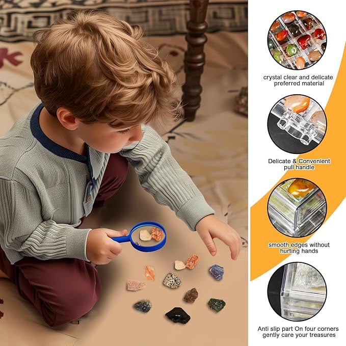 Crystal Rock Collection Display Case - Display Shelf for Collectibles - Rock Collections Box for Kids - Rock Collection Storage - Rock Collections Box for Kids 5 Layers