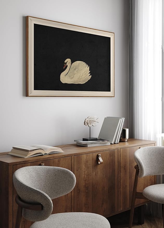 VIYYIEA Framed Wall Art for Living Room, Swan Art Canvas Prints, Vintage Home Decor, Animals Painting Picture, Bathroom Wall Decor Gifts for Friends or Family - 36L x 24W