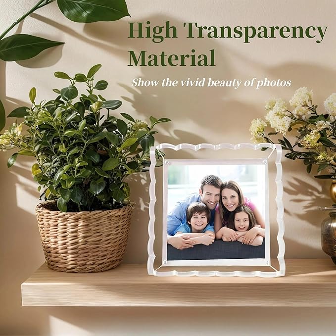 Scalloped Acrylic Tray with Magnetic Mat - 8x8in Customizable Display for Photos, Art & Notes | Non-Slip Base | Elegant Décor & Organizer for Jewelry/Cosmetics for Women/Mom/Weddings