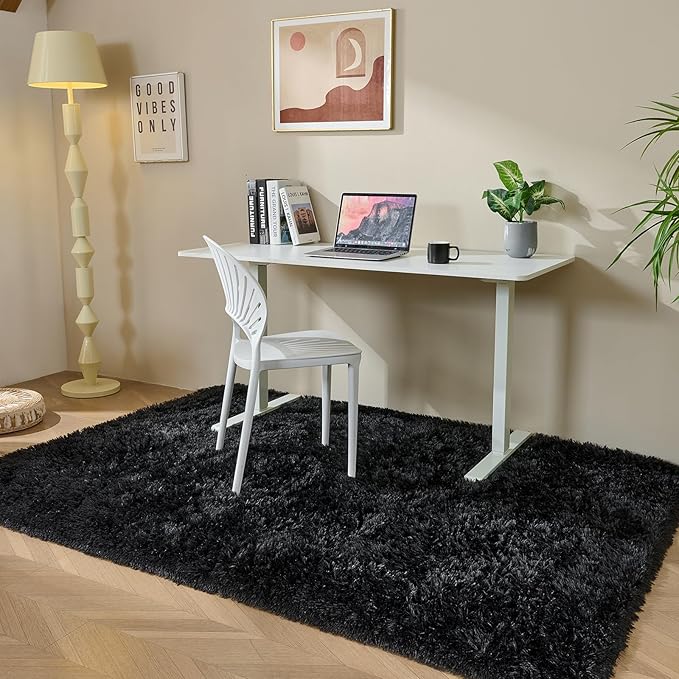 Fluffy Area Rugs for Bedroom - Soft Plush Shag Rug for Living Room Nursery Kids Room - Non Slip Fuzzy Shaggy Floor Carpets for Girls Boys Play Room Dorm Decor (Black, 6' x 9')