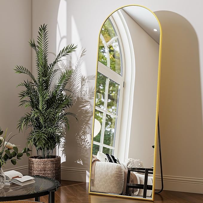 59"x16" Arched Mirror Full Length, Standing Floor Mirror, Wall Mounted Mirror with Aluminum Frame - for Standing, Leaning or Hanging, for Living Room Dressing Room, Gold