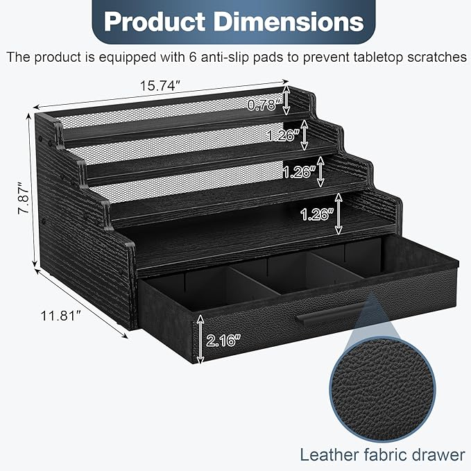 4 Tier Cologne Organizer for Men, Black Wooden Perfume Organizer with Drawer Storage, Perfume Display Shelf for Cologne, Watch, Grooming and Figures, Perfect Birthday/Easter Gift for Lovers & Fathers