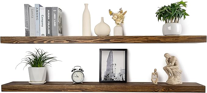 72 Inch Floating Shelves Set of 2,8-in Deep High End Real Solid Wood Floating Shelves for Wall, Ideal for Bedroom, Kitchen & Coffee Bar Storage, with Sturdy Hidden Bracket