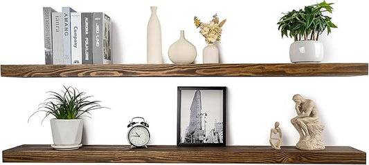 72 Inch Floating Shelves Set of 2,8-in Deep High End Real Solid Wood Floating Shelves for Wall, Ideal for Bedroom, Kitchen & Coffee Bar Storage, with Sturdy Hidden Bracket