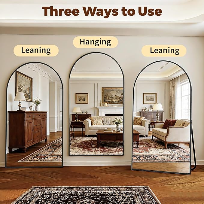 BEAUTYPEAK 86"x40" Large Arch Mirror Full Length, Oversized Wall Mirrors with Aluminum Alloy Frame, Full Body Floor Mirror for Bedroom, Dressing Room, Black