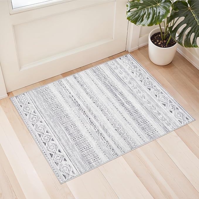 cotiled Washable 2x3 Entryway Rug: Washable Boho Rugs with Non Slip Backing Small Soft Indoor Stain Resistant Carpet for Kitchen Front Lightweight Home Decor Dark Grey