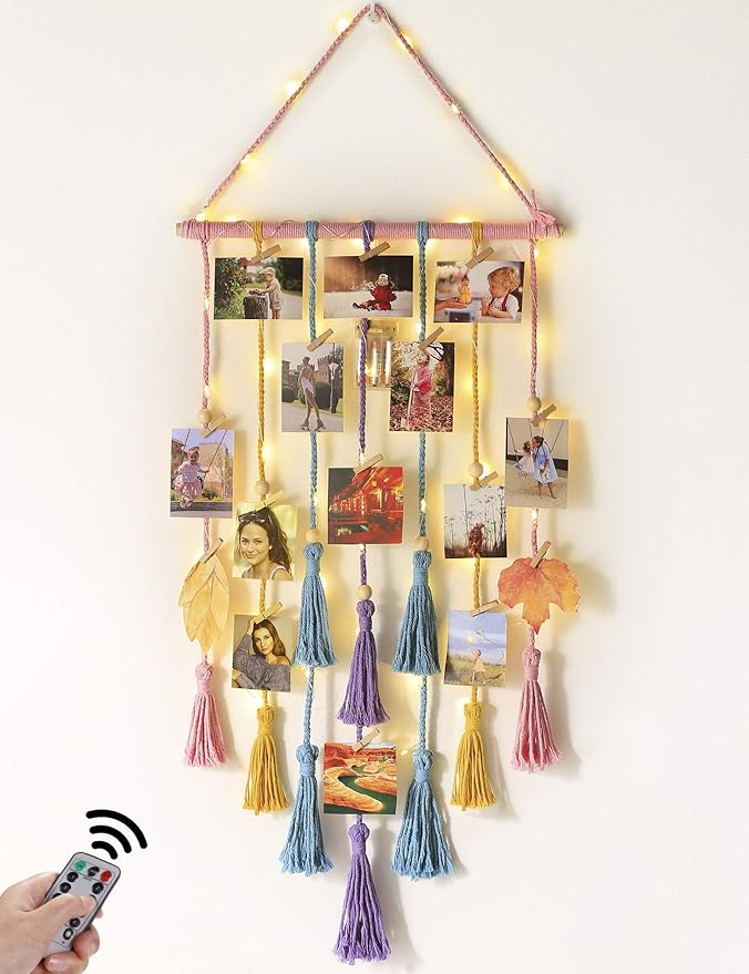 Homecor Gifts for Teenage Girls, Hanging Photo Display & Moon Dream Catchers, Christmas Teen Girls Gifts Ideas Ages 10 11 12 13 14 Years Old, Macrame Wall Decor Boho Bedroom Dorm Aesthetic Room Decor