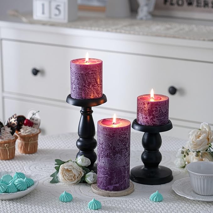 3x4 Inch Purple Pillar Candles Set of 3 - Hand-Poured Unscented Candles, Long Clean Burning, Smokeless Dripless Candle for Dinner Table, Wedding, Home, Bathroom, Advent Decor
