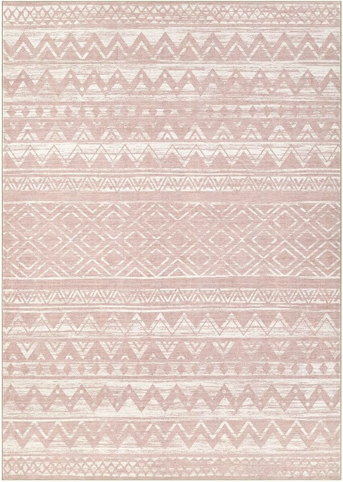 cotiled 6x9 Area Rug Living Room: Washable Boho Rugs with Non Slip Backing Large Soft Indoor Stain Resistant Carpet for Bedroom Farmhouse Dining Room Lightweight Home Decor Lotus Pink