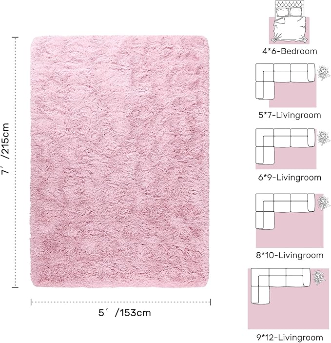 5x7 ft Pink Rugs for Living Room Fluffy Bedroom Rug Non-Slip Area Rugs Shag Carpet for Nursery Kids PlayRoom Dorm Office Indoor Thick Modern Plush Carpets Girls