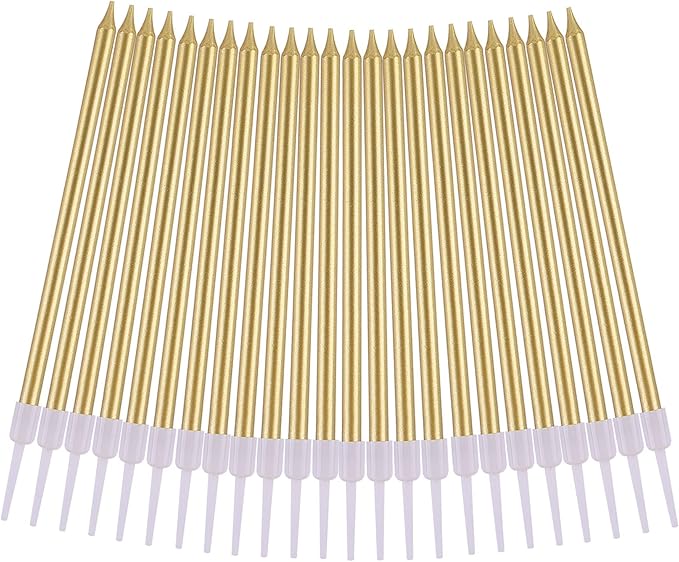PHD CAKE Gold Long Thin Metallic Birthday Candles, Cake Candles, Birthday Parties, Wedding Decorations, Party Candles, Cake Decorations