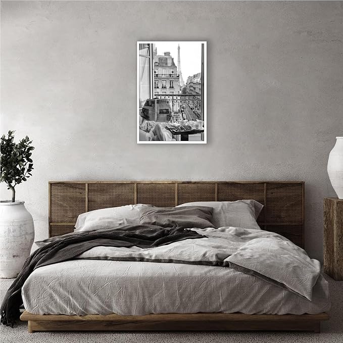 Vintage Girl Reading Newspaper Poster Eiffel Tower View Canvas Wall Art Retro Black And White Feminist Room Aesthetic Prints Painting For Home Bedroom Dorm Apartment Wall Decor 16x24in Unframed