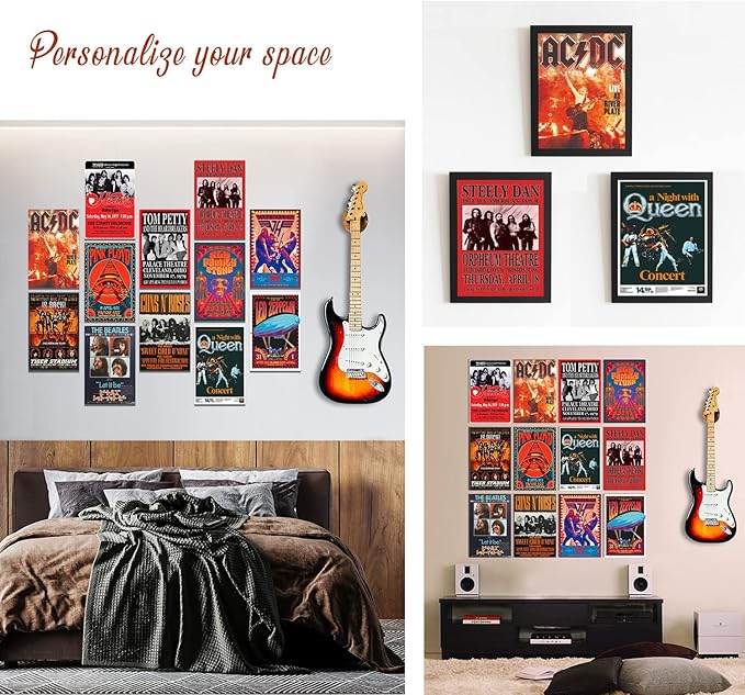 Woonkit Vintage Rock Band Posters for Room Aesthetic, 70s 80s 90s Retro Music Room Wall Bedroom Decor Art, Vintage Rock Concert Poster Wall Collage, Old Music Album Cover Prints (12 SET B, 7.8X11.8 INCH)