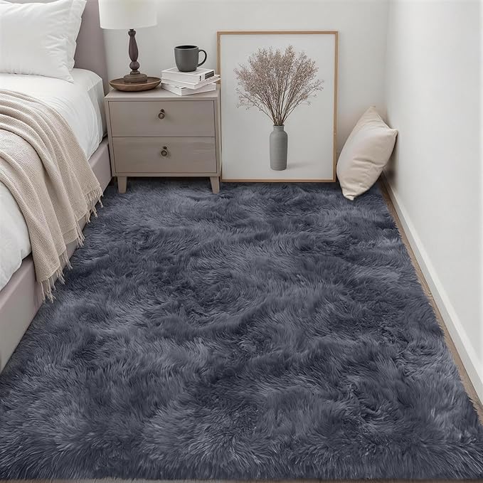 6x9 Area Rugs for Living Room Bedroom: Ultra Soft Fluffy Shag Rug Upgrade Non-Slip Non-Shedding Large Fuzzy Plush Carpet Indoor Floor Carpets for Kids Room Playroom Nursery Dorms Home Decor Grey