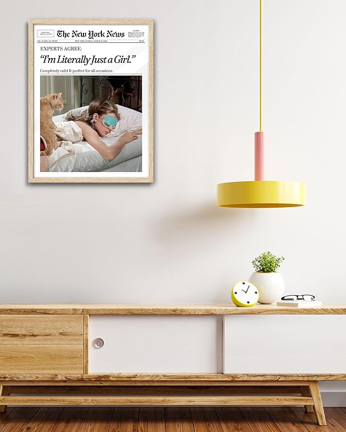 EcoHest Unframed Trendy Newspaper Audrey Hepburn Magazine Wall Art, 12x16 in I‘m Literally Just a Girl Canvas Wall Art Home Decor, Beige Retro Set of 1 For Bedroom Living Room