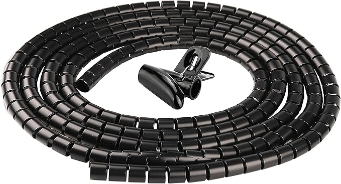 Cable Sleeve Organizer 10FT Coiled Tube Sleeve Cable Management Sleeve for Home Office PC TV Black