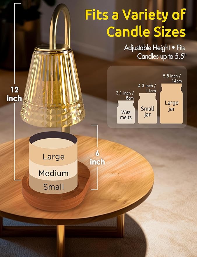 Candle Warmer Lamp with Timer, Dimmable Candle Lamp Warmer, Height Adjustable, Birthday Gifts for Women Mom, Vintage Home Decor for Scented Jar-Gold