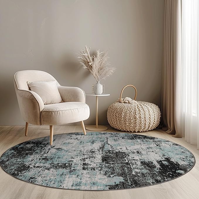 RELEANY Washable Area Rugs 8ft Non-Slip Modern Abstract Soft for Living Room Entryway Bedroom Nursery, Print Pattern, Blue Black Teal